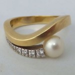 vintage modernist pearl and diamond ring