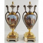 vintage pair 19th century french porcelain bronze garniture urns