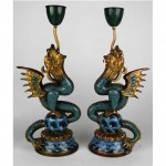 vintage pair chinese cloisonne enamel dragon candlesticks