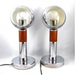 vintage pair chrome and teak lamps