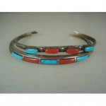 vintage pair zuni sterling coral turquoise bracelets