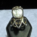 vintage sajen mothr of pearl smoky quartz sterling ring