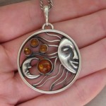 vintage silver amber pendant necklace