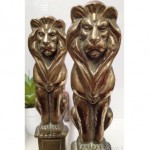 vintage solid brass lions head andirons