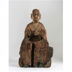 antique carved painted wood buddha