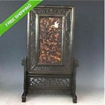 antique chinese inlaid wood carved screen