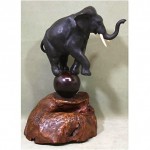 antique japanese bronze burl wood elephant sculpture