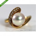 estate 18k cultured pearl and diamond ring