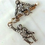 victorian diamond silver monkey brooch