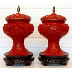 vinatge pair cinnabar jar vases urns