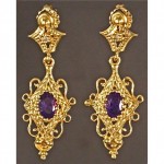 vintage 14k amethyst diamond etruscan drop earrings