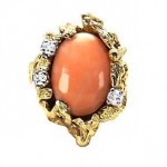 vintage 14k coral diamond nugget ring