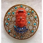 vintage 14k jeweled budda brooch