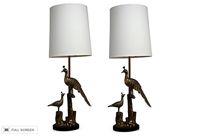 vintage 1950s marbro brass peacock lamps