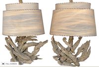 vintage 1950s pair of driftwood lamps