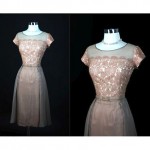 vintage 1950s blush illusion cocktail dress