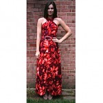 vintage 1970s hawaiian floral halter maxi dress