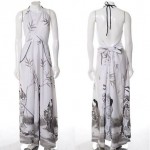 vintage 1970s japanese scenic print halter maxi dress