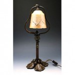 vintage c 1910 boudoir lamp with art glass shade