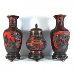 vintage chinese carved cinnabar lacquer vases and censer