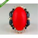 vintage estate coral sapphire diamond ring