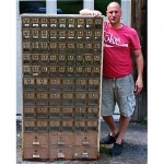 vintage industrial post office wall of boxes