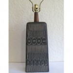 vintage mid-century martz teak and ceramic lamp