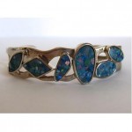 vintage mid-century opal inlay cuff bracelet