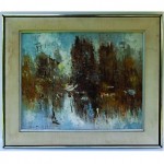 vintage mod-century abstract oil painting on canvas