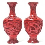 vintage pair chinese cinnabar lacquer vases