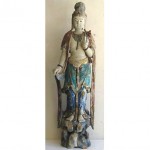 vintage shabby chic carved wood kwan yin buddha statue