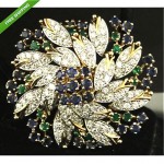 vintage tiffany 18k emerald diamond sapphire brooch