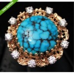 vintage turquoise and diamond cocktail ring