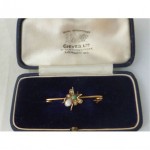 vintage victorian murle bennett seed pearl turquoise bug brooch