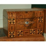 antique 1820s english marquetry and inlaid mother of pearl tea caddy