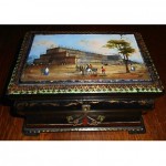 antique 1851 painted paper mache twin tea caddy