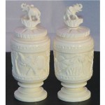 antique 1910s chinese hand carved bone salt and pepper shakers