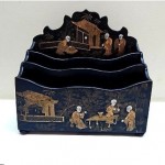 antique 19th century lacquer paper mache desk letter holder