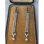 antique art deco diamond and emerald drop earrings