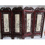 antique chinese rosewood and scrimshaw table screen