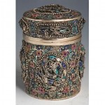 antique chinese silver filigree enamel tea canister