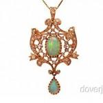 antique diamond opal 14k pin pendant