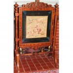 antique victorian aesthetic movement walnut embroidered fire screen