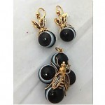 antique victorian banded agate bug pendant and earrings