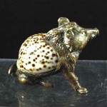 antique victorian bronze cowrie shell wild boar figurine
