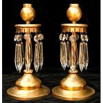 antique victorian solid brass crystal prism candlesticks