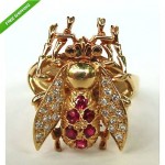 vintage 18k ruby and diamond insect ring