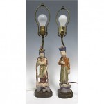 vintage 1900s chinese carved wod and gesso statuary lamps