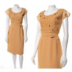 vintage 1950s crepe organza lace beaded cocktail dress