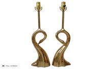 vintage brass swan table lamps attributed to pierre cardin